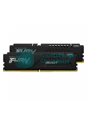 Оперативная память Kingston Fury Beast, DDR5, 64Gb (2x32Gb), 6000MHz, CL36, DIMM, с радиатором, черный