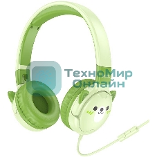 Беспроводные/проводные наушники Hoco W61 зеленый, накладные, Bluetooth + проводной, детские, до 20 ч.