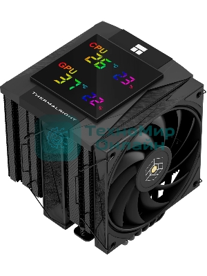 Кулер для процессора Thermalright Royal Knight 120 Digital Black (4-pin PWM, LED temp., 162mm, Ni/Cu, 6x6mm, 2x120mm, 80.45CFM/56.36CFM, 29.4dBA/28.4dBA, 2150RPM/1900RPM, S: 1200, 1700, 1851, 115X, 2011, 2066, AM4, AM5, black)