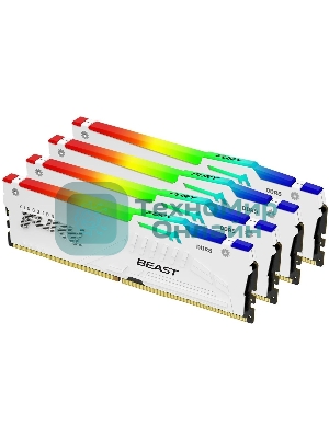 Оперативная память Kingston Fury Beast, DDR5, 128Gb (4x32 Gb), 5200 MHz, CL40, радиатор, RGb, белый