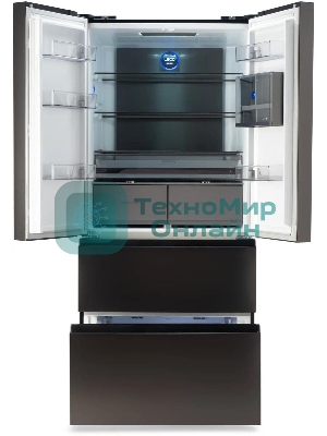 Холодильник Hyundai CM55043F черная сталь трехкамерный 354/186л морозилка снизу, No Frost, Side by Side