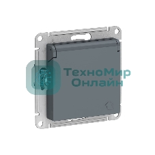 Механизм розетки 1-м СП AtlasDesign 16А IP20 с заземл. защ. шторки с крышкой грифель