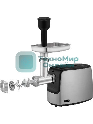 Мясорубка электрическая Rondell RDE-1458 серый, 3000 Вт, 3.5 кг/мин, реверс, защита от перегрузки, металлический лоток, насадки - 5