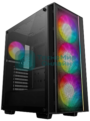 Компьютерный корпус Deepcool MATREXX 55 MESH V4 без БП, боковое окно (закаленное стекло), 3xARGB LED 140мм вентилятора спереди, 1xARGB LED 120мм вентилятор сзади, черный, ATX