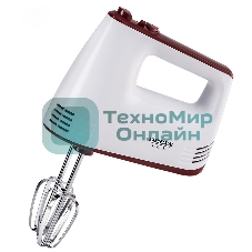 Миксер Delta LUX DE-7700 белый с бордовым : 400 Вт,4 насадки,5 скоростн.режимов,