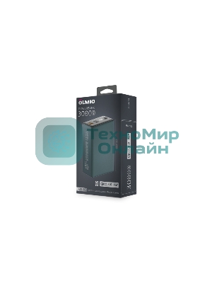 Портативный аккумулятор OLMIO QX-30, 30000mAh, 22.5W, QuickCharge3.0/PowerDelivery, LCD, темно-зеленый