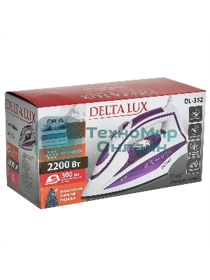 Утюг Delta LUX DL-352 белый с фиолетовым, 2200 Вт, 30 г/мин, 140 г/мин, 300 мл