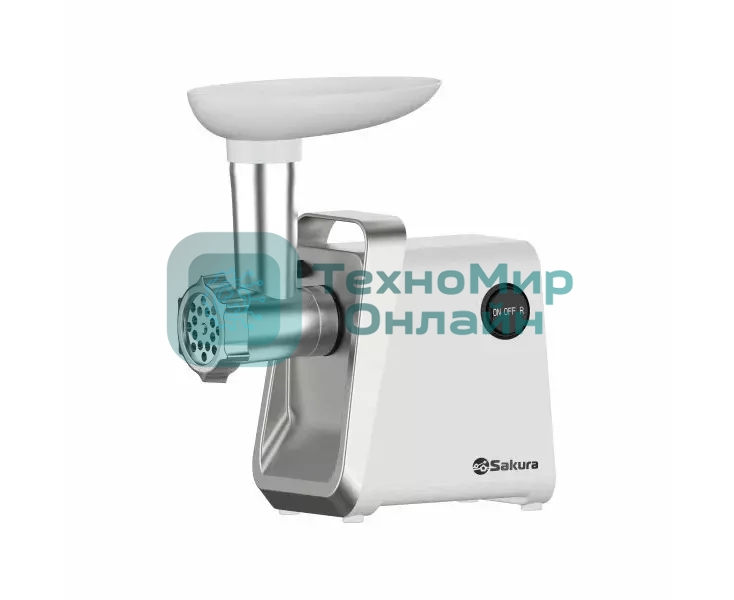 Мясорубка электрическая Sakura SA-6431W белый, 1600 Вт, 0.9 кг/мин, реверс, защита от перегрузки, насадки - 4