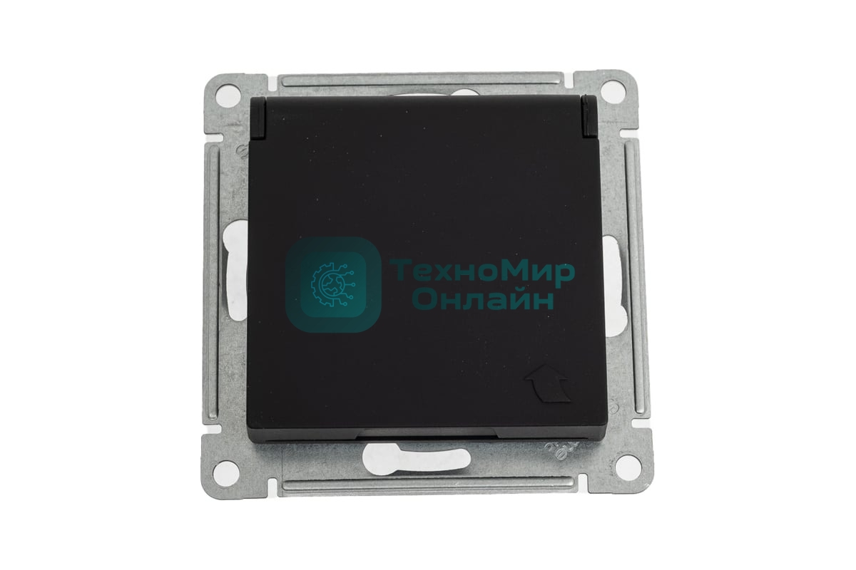 Механизм розетки 1-м СП AtlasDesign 16А IP20 с заземл. защ. шторки с крышкой карбон