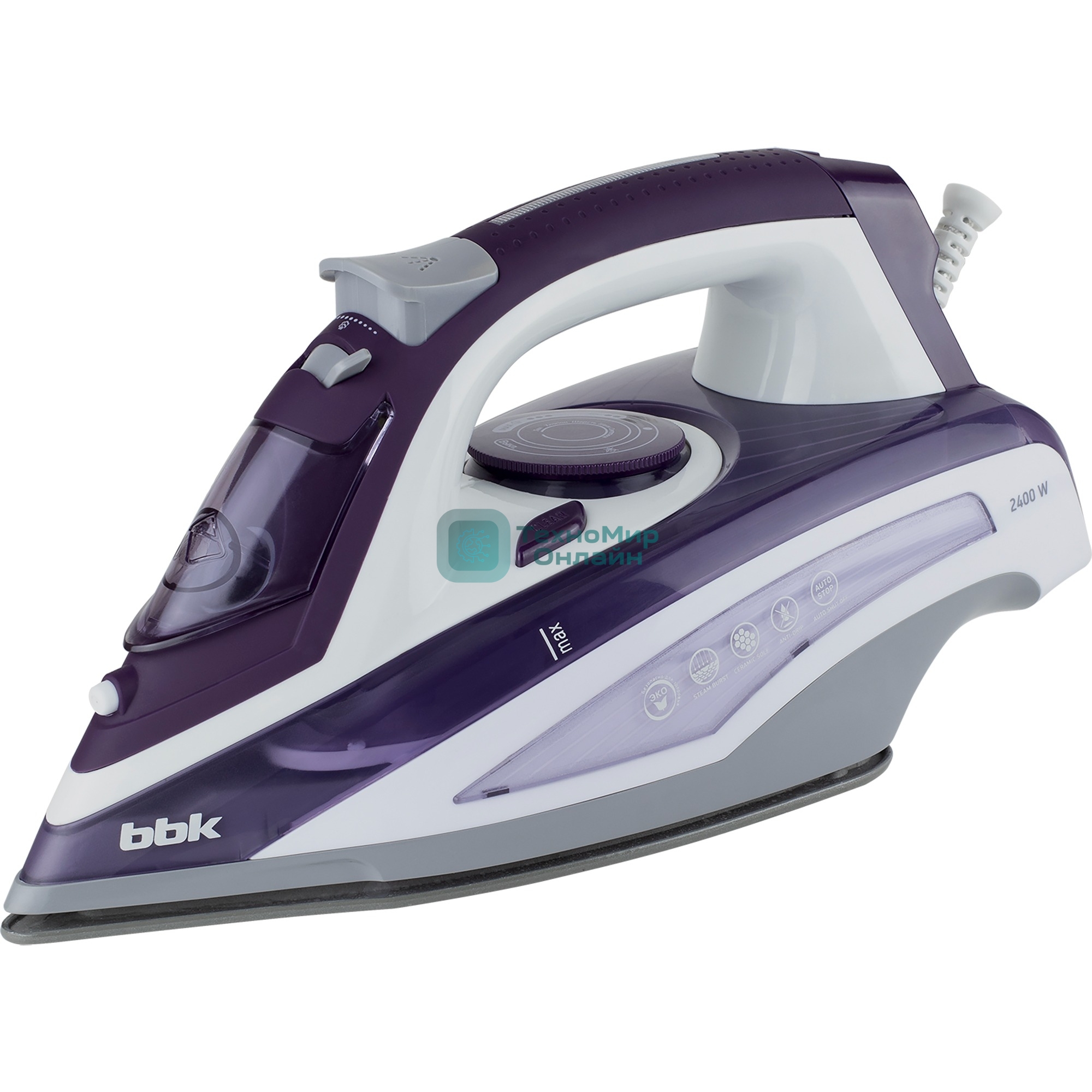Утюг BBK ISE-2404 фиолетовый, 2400 Вт, 40 г/мин, 140 г/мин, 440 мл