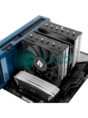 Кулер для процессора Thermalright Royal Knight 120 SE (4-pin PWM, 155мм, Ni/Cu, 6x6мм, 2x120мм, 66.17CFM/59CFM, 25.6dBA/26.1dBA, 1500RPM/1800RPM, S: 1200, 1700, 1851, 115X, AM4, AM5, silver, black)