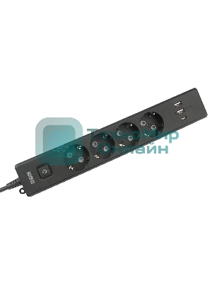 Бытовой удлинитель PowerCube, 4 р с/з вык.,3USB, 3500 Вт, 16А, 1.9 м, 3x1,0 черный PC-7B-2M