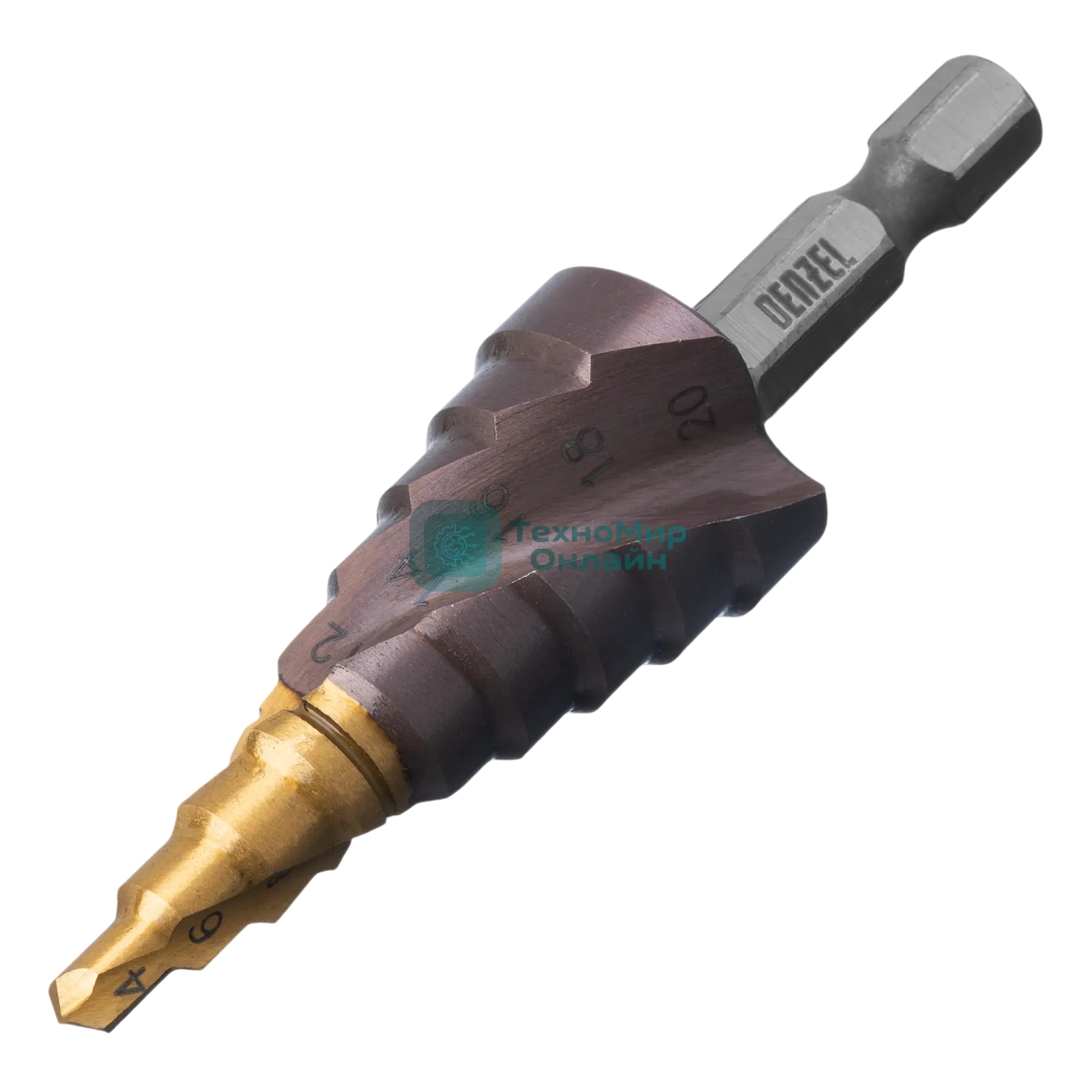 Сверло ступенчатое Denzel 4-6-8-10-12-14-16-18-20 мм, Р6М5, 6-гр. хвостовик