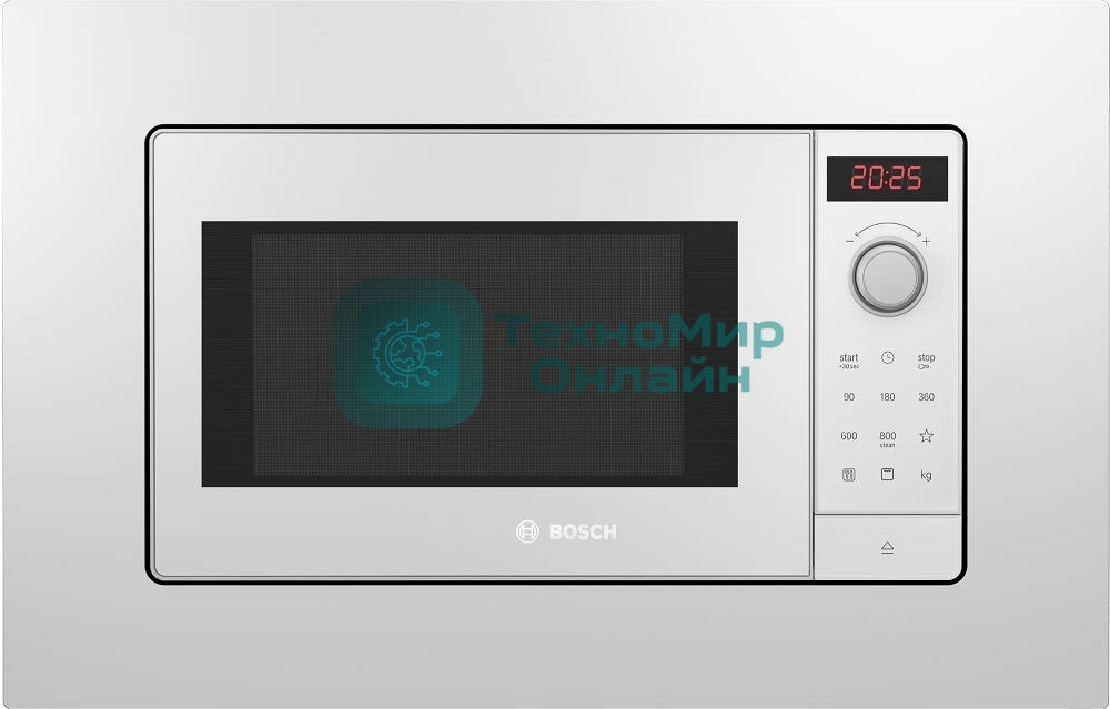 Встраиваемая микроволновая печь Bosch BEL653MW3 белый, 25 л, 800 Вт, переключатели - поворотный механизм/сенсор