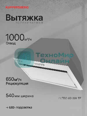 Вытяжка встраиваемая Kuppersberg Intro 60 White белый, 60 см, 1500 куб. м/ч, 43 дБ