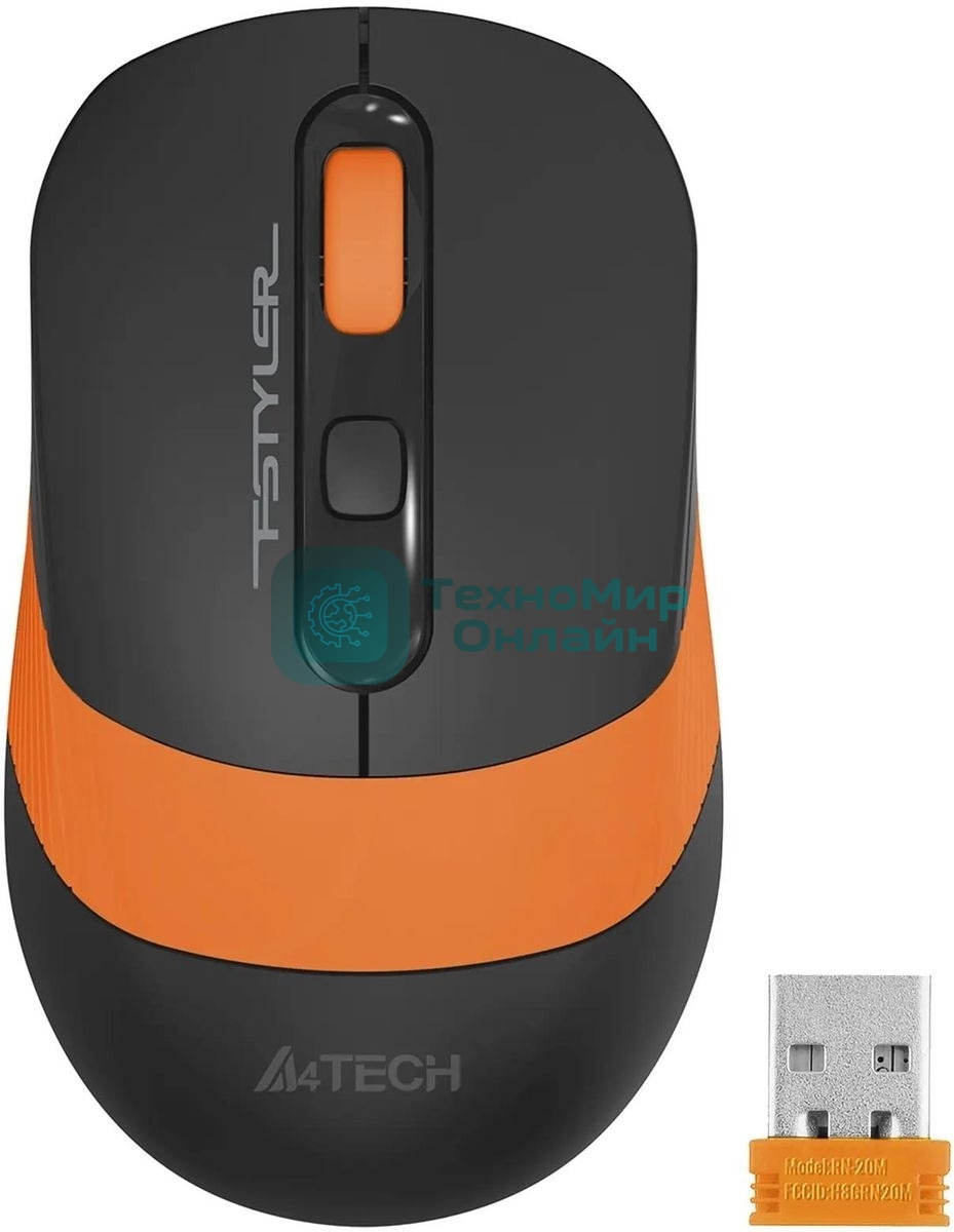 Мышь беспроводная A4Tech Fstyler FG10S черный/оранжевый, 2000 dpi, радиоканал, USB, кнопки - 4