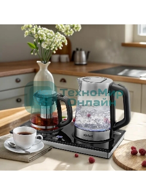 Чайный набор Kitfort КТ-6776 1.8л. 2200Вт черный/нержавеющая сталь корпус: Металл/стекло/пластик