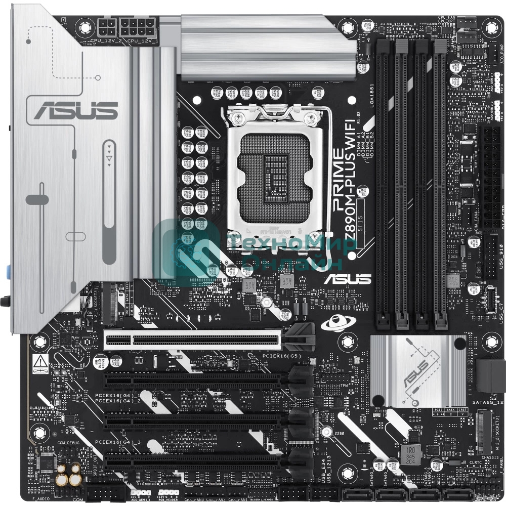 Материнская плата ASUS PRIME Z890M-PLUS WIFI, LGA 1851, Intel Z890, 4xDDR5, 6xSATA, 3xM.2, 1xPCIe 5.0 x16, 1xPCIe 4.0 x4, 2xPCIe 4.0 x1, 1xHDMI, 1xDP, 1x2.5Gb LAN, 2xUSB-A 2.0, 4xUSB-A 3.2 Gen 1, 1xUSB-A 3.2 Gen 2, 1xUSB-C 3.2 Gen 2x2, 3x3.5 мм, 7.1, mATX