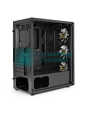 Компьютерный корпус Miditower ExeGate EVO-8227-NPX600 (ATX, БП 600NPX с вент. 12см, 2*USB+1*USB 3.0+HD Audio, черный, 3 вент. RGb, закаленное стекло)