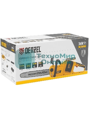 Цепная пила аккумуляторная бесщет. Denzel RCS400-36, Li-ion, 36 В, 4 А·ч, шина 400 мм/58610
