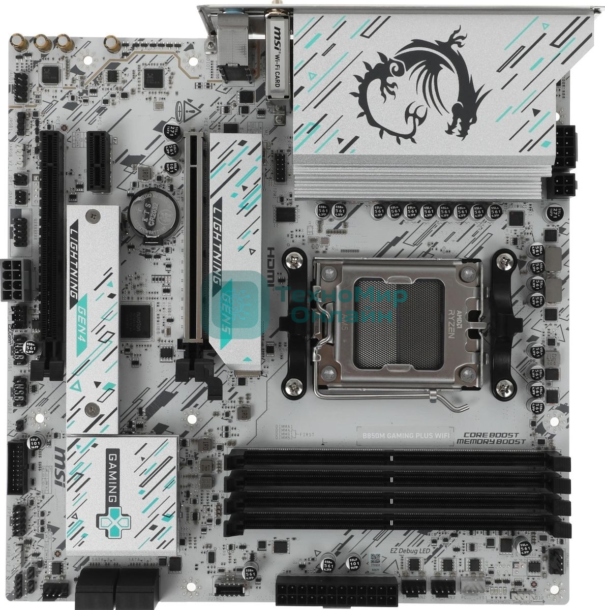 Материнская плата MSI B850M GAMING PLUS WIFI, AM5, AMD B850, 4xDDR5, 4xSATA, 2xM.2, 1xPCIe 5.0 x16, 1xPCIe 4.0 x4, 1xPCIe 3.0 x1, 1xDP, 1xHDMI, 1x5Gb LAN, Wi-Fi 7, Bluetooth 5.4, 3xUSB-C 10Gbps, 3xUSB-A 10Gbps, 3xUSB-A 5Gbps, 3x3.5 мм, 7.1, mATX