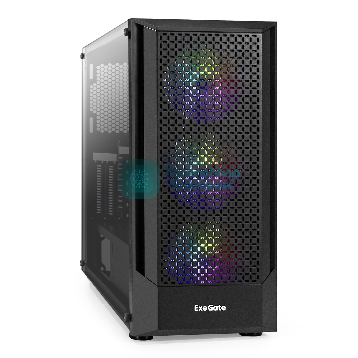 Компьютерный корпус Miditower ExeGate EVO-8227-NPX600 (ATX, БП 600NPX с вент. 12см, 2*USB+1*USB 3.0+HD Audio, черный, 3 вент. RGb, закаленное стекло)