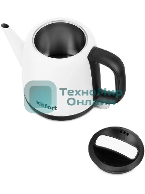 Чайник электрический Kitfort KT-6112 1 л, 1630 Вт, белый/черный (корпус: нержавеющая сталь)
