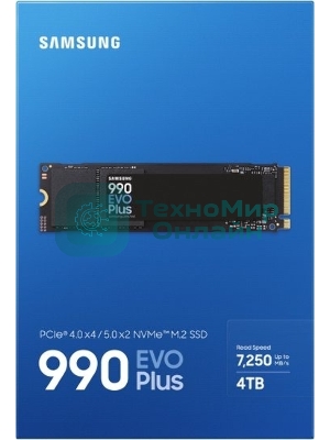 Накопитель SSD Samsung 990 EVO Plus, 4 ТБ, M.2 2280, PCIe 4.0 x4, NVMe 2.0, R/W 7250/6300