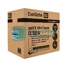Компьютерный корпус Minitower ExeGate i3 SEA-NPX650 (mATX, БП 650NPX, 2*USB+1*USB 3.0, HD аудио, черный, 1 вент. 12см с RGB подсветкой, передняя и боковая панели - закаленное стекло)