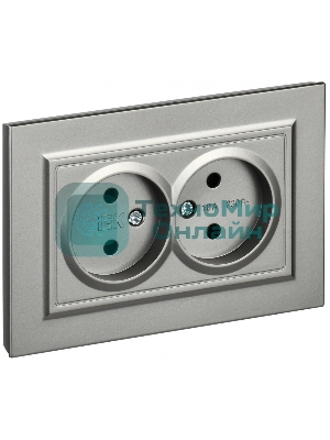Розетка 2-местная IEK BRITE РС12-2-БрС (BR-R20-10-K46-F) 10А в сборе, без заземления, без защитных шторок, сталь