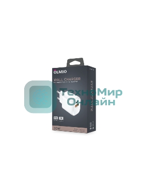 Сетевое зарядное устройство OLMIO Type-C+USB, 20W, 3A, QuickCharge3.0, PowerDelivery, белое