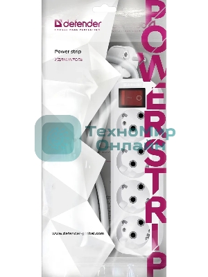 Удлинитель сетевой Defender L340 белый, 3 м, EURO, 4 розетки, 3500 Вт