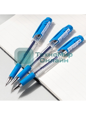 Ручка гелевая Deli EG158-BL прозрачный, d=0.7мм, синие чернила, резиновая манжета