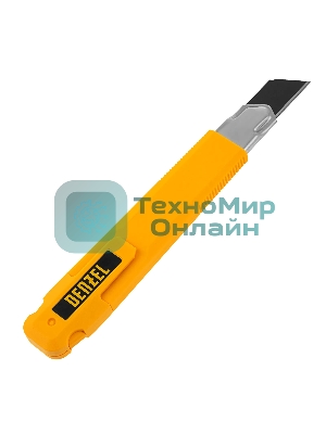 Нож Denzel 18 мм, сменное лезвие, SK4, метал. направляющая, клипса, нажимной фиксатор