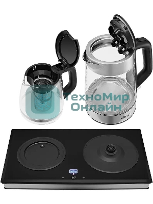 Чайный набор Kitfort КТ-6776 1.8л. 2200Вт черный/нержавеющая сталь корпус: Металл/стекло/пластик