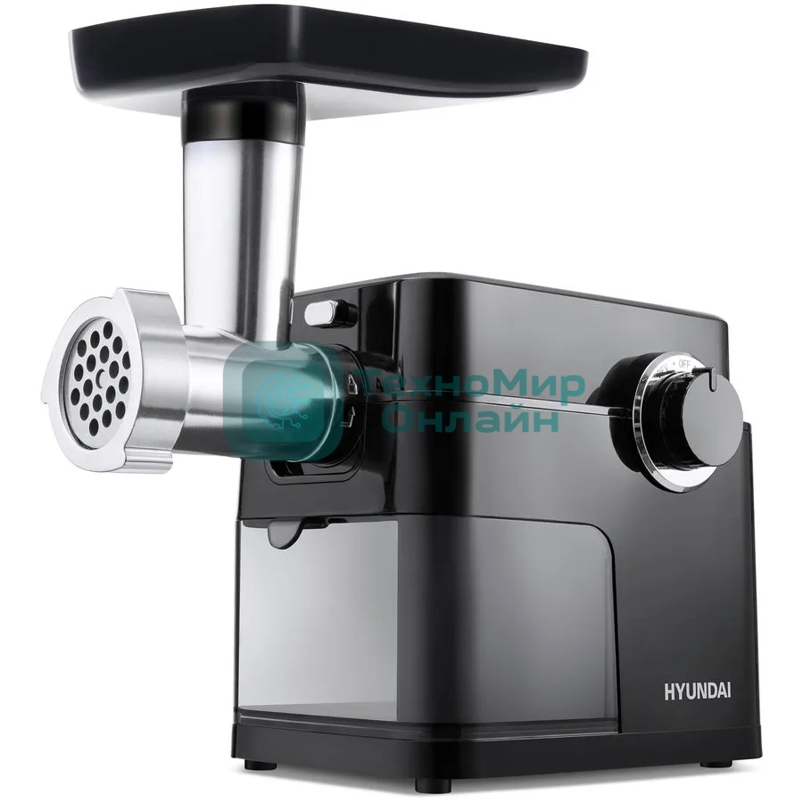 Мясорубка электрическая Hyundai HY-MG6491 черный, 1900 Вт, 2.0 кг/мин, реверс, защита от перегрузки, насадки - 10