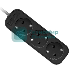 Удлинитель сетевой Defender M318 черный, 1.8 м, EURO, 3 розетки, 2200 Вт