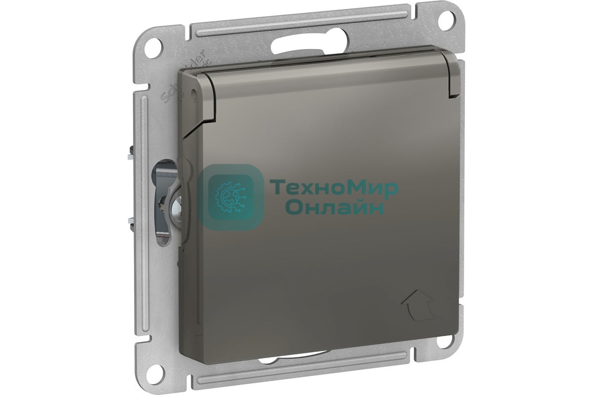 Механизм розетки 1-м СП AtlasDesign 16А IP20 с заземл. защ. шторки с крышкой сталь SchE ATN000946