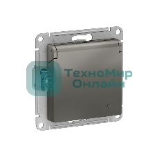 Механизм розетки 1-м СП AtlasDesign 16А IP20 с заземл. защ. шторки с крышкой сталь SchE ATN000946