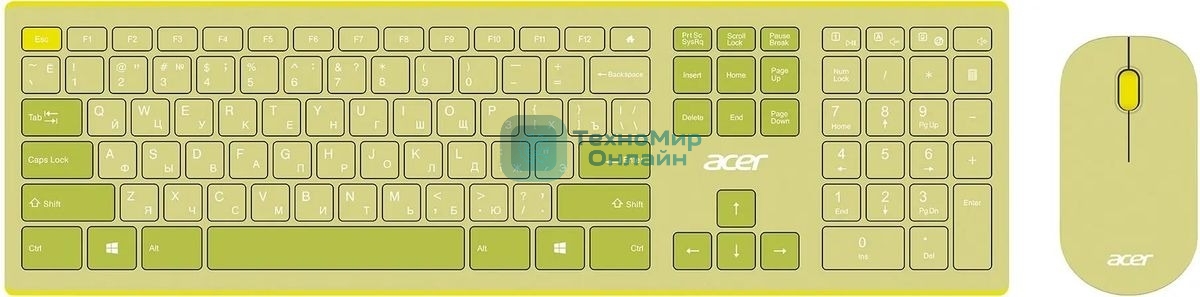 Комплект клавиатура + мышь Acer OCC205 беспроводной USB, 1200 dpi, зеленый/желтый