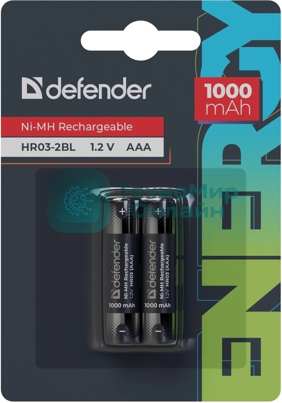 Аккумуляторная батарея Defender HR03-2BL 1000 mAh ААА, Ni-MH, блистер, 2 шт.