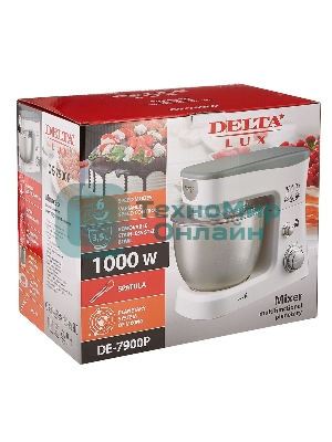 Миксер планетарный Delta LUX DE-7900Р белый с серым: 1000 Вт,чаша из нерж.стали-3,5л (2)