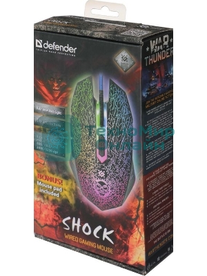 Мышь проводная Defender Shock GM-110L черный, 3200 dpi, USB, кнопки - 6