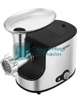 Мясорубка электрическая Kitfort КТ-2133 сталь/черный, 1360 Вт, 1.6 кг/мин, реверс, защита от перегрузки, насадки - 5