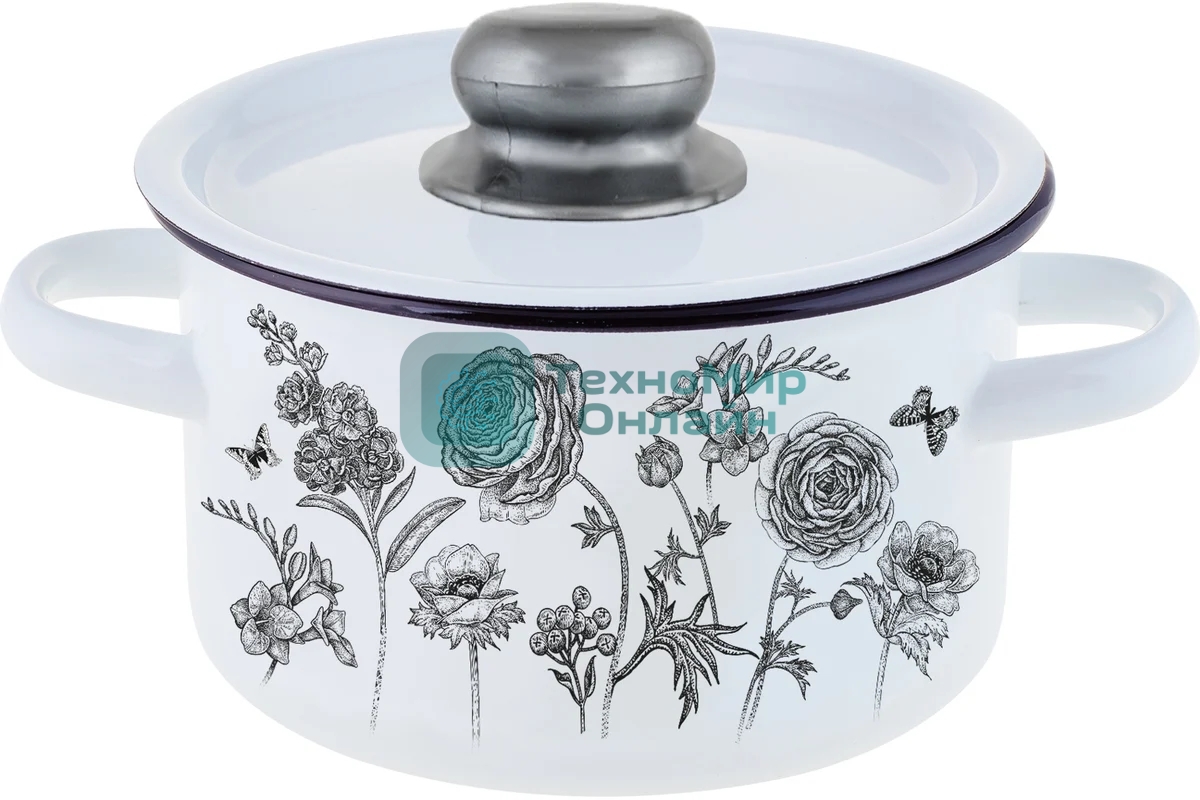 Кастрюля Appetite 1с15с/1 JE TAIME с крышкой, эмалированная сталь, цилиндрическая 1,5 л