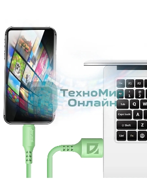 Кабель Defender F207, USB 2.0 (AM) - Type-C, 1 м, 2.4А, силиконовая оплетка, зеленый.
