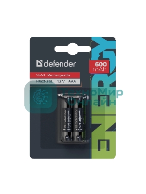 Аккумуляторная батарея Defender HR03-2BL 600 mAh ААА, Ni-MH, блистер, 2 шт.