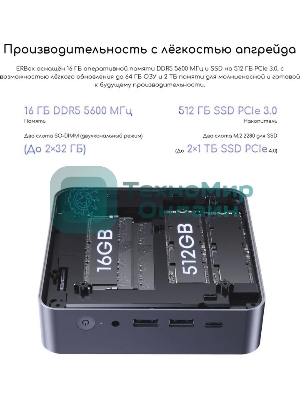 Неттоп Acer Gadget E10 ERBox Ryzen 7 8745HS (3.8) 16Gb SSD512Gb UHDG Windows 11 Pro 2xGbitEth WiFi BT 120W черный (1747236)