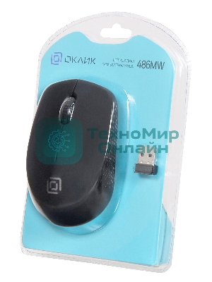 Мышь беспроводная Oklick 486MW черный, 1000 dpi, радиоканал, USB, кнопки - 3