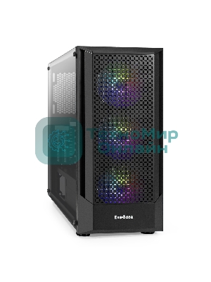 Компьютерный корпус Miditower ExeGate EVO-8227-NPX500 (ATX, БП 500NPX с вент. 12см, 2*USB+1*USB 3.0+HD Audio, черный, 3 вент. RGb, закаленное стекло)